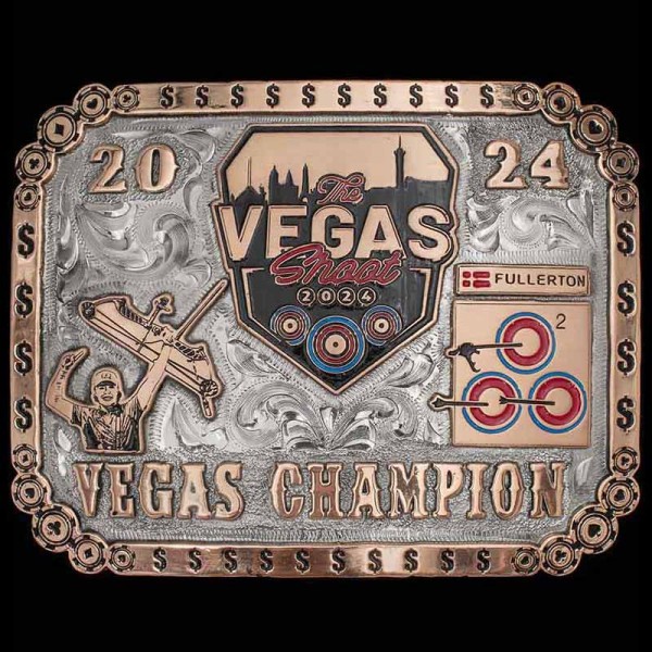 The Rapid City Custom Buckle is the perfect specialty buckle for large events or awards ceremonies! This luxurious buckle design features a unique poker chips and money symbols frame with space for up to 3 figures!